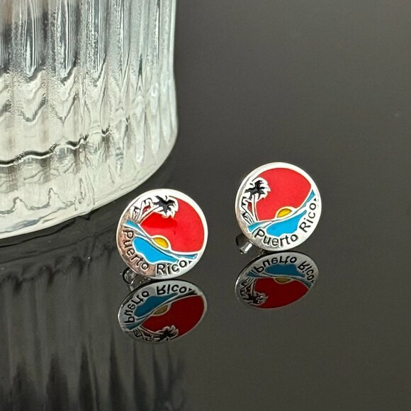 Puerto Rico Earrings S925 Sterling Silver Handmade Ear Stud - Picture 2 of 5